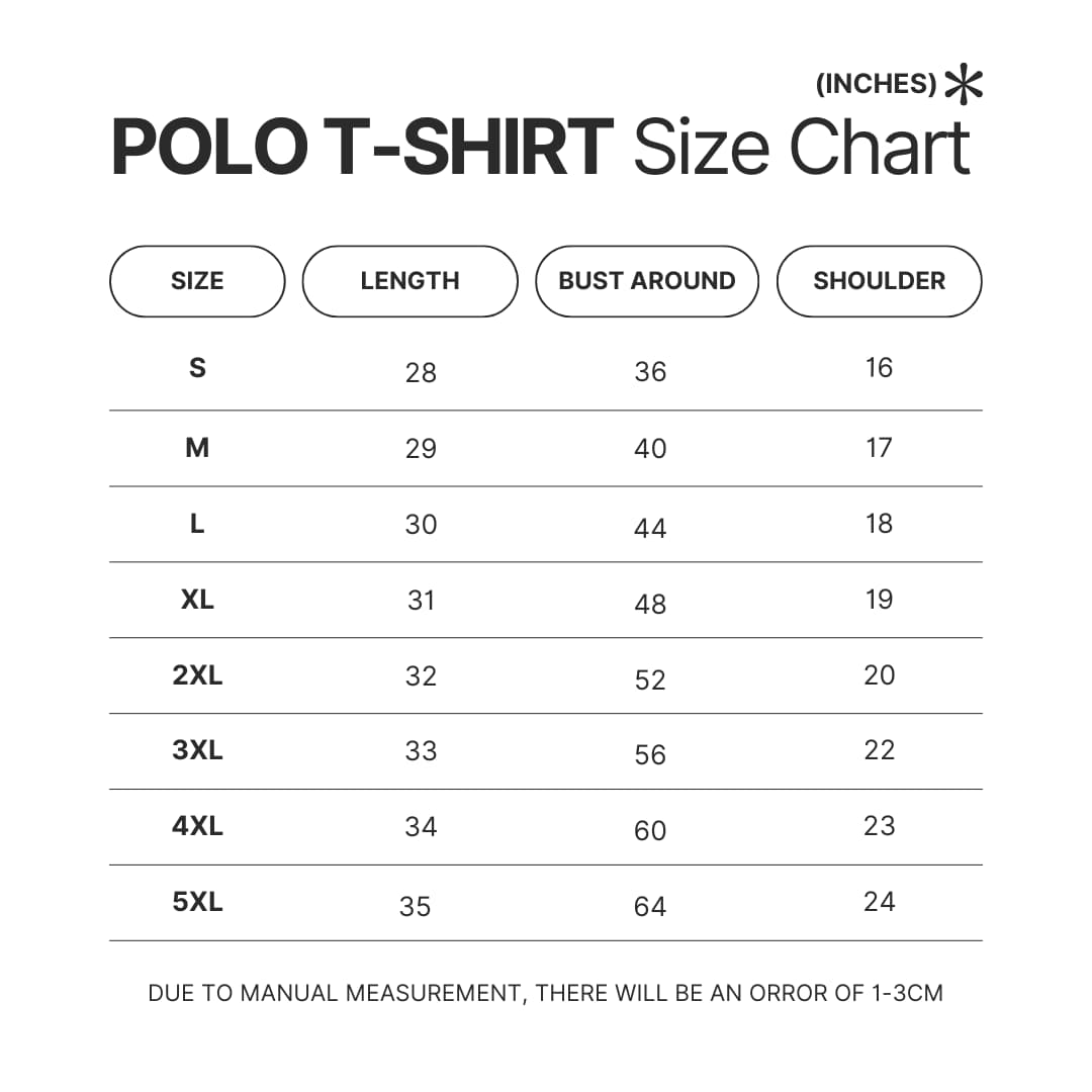 3D Polo Shirt Size Chart - Boku no Pico Store